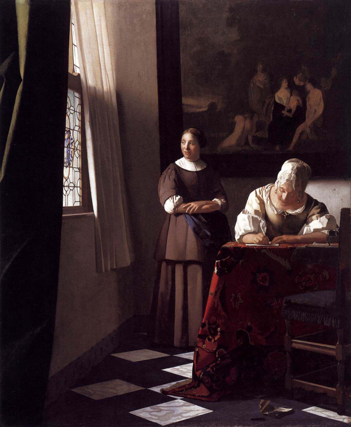 Lady Writing a Letter with Her Maid, 1670 by Johannes Vermeer
